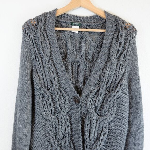 J. Crew Chunky Cable Fisherman Handknit Cardigan Wool Blend Women Sz M - Picture 3 of 8